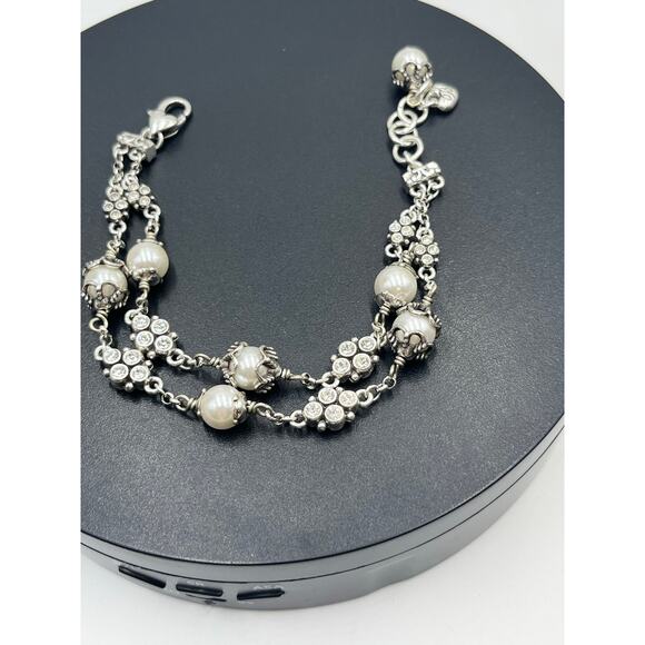 Brighton‎ Atma White Pearls Rhinestone Silver Tone Double Strand Bracelet J34522 - Picture 2 of 7